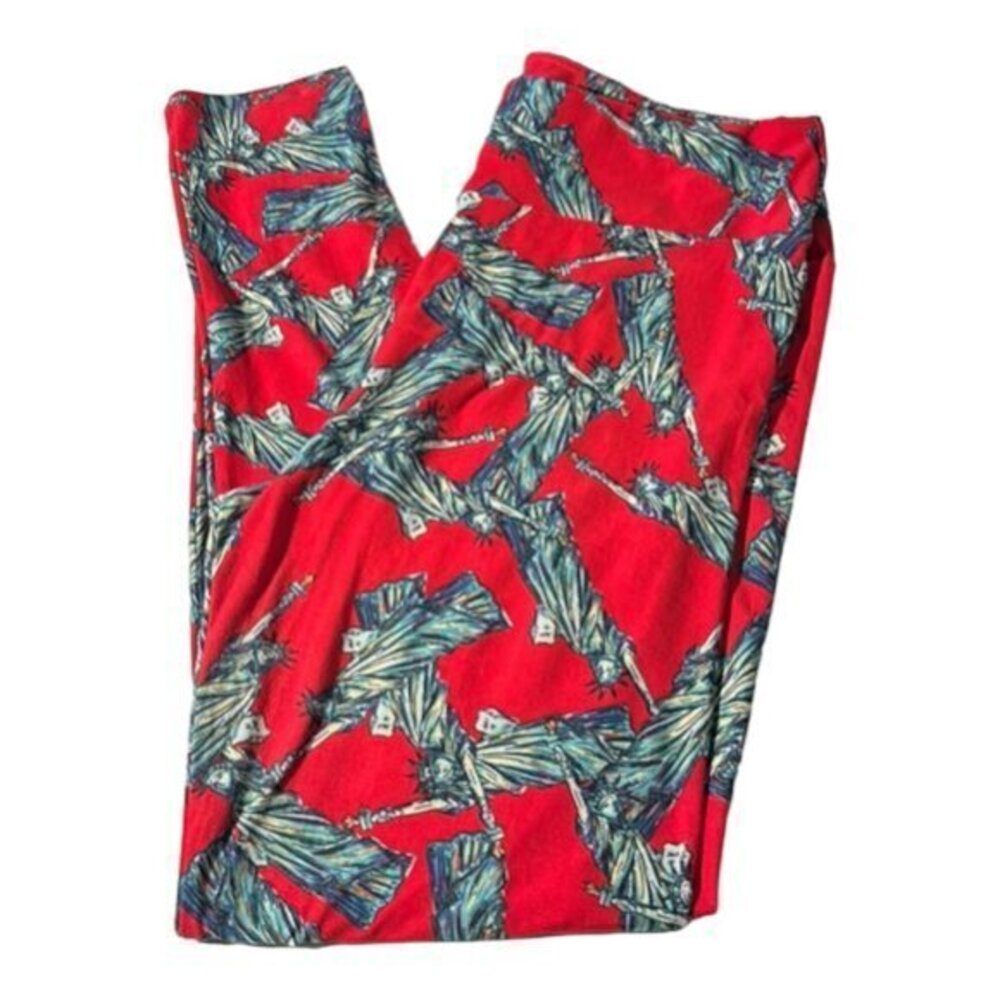 Lularoe 4th of July Statue of Liberty Patriotic Red Leggings Size T/C EUC #0369